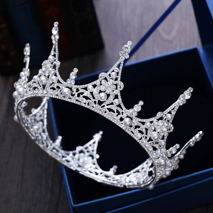 Luxury Queen Full Round Crown Pearl Crystal Wedding Bridal  display picture 1