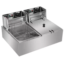 12.7 Qt. Stainless Steel Electric Deep Fryer with Double Tanks