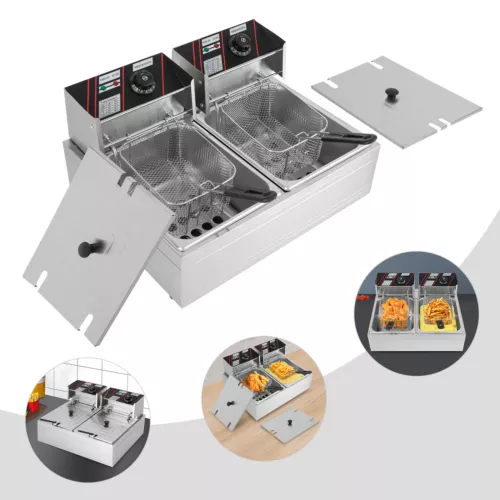 12L Gastro Friteuse Edelstahl Elektro Fritöse Doppel Fritoese mit Frittier 5000W - Bild 8 von 24
