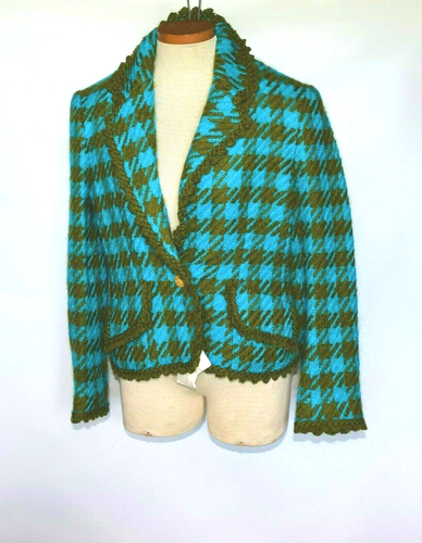 CARLISLE Blue Olive Houndstooth Check 