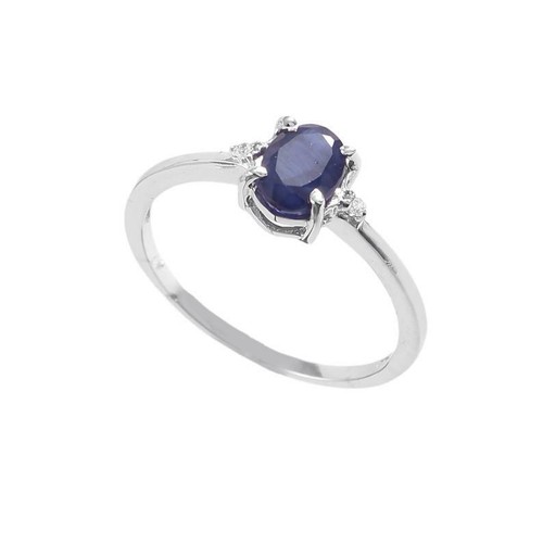 Anello con fascia di diamanti e zaffiro blu, argento sterling 925