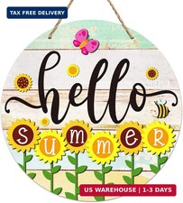 PETCEE Hello Summer Door Sign - 11.5"Farmhouse Sunflower Front Door Decor Welcom