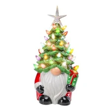  Ceramic Christmas Tree Light Up, Christmas Tree with LED Lights, B-gnome Green