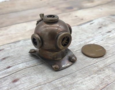 Rustic Brass Steampunk Diver Helmet Pendant 1.25'' Mini 3D Vintage Diving Bell