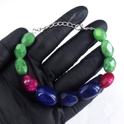 Traumhaftes funkelndes Armband Smaragd & Saphir 180,00 kt beste Perlen RK 35 E795