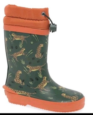 Clarks Tarri Race Jungen Khaki Print Man Made Gummistiefel Uk Größe 2 G EU 34