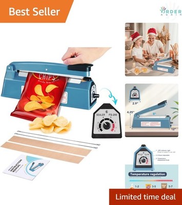 Impulse Heat Sealer 8 Inch Manual Plastic Bag Sealing Machine for Food and Pa...