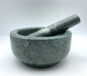Our Table Large Green Granite Mortar & Pestle 6" Diameter Natural Stone Grinder