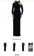 Women’s Stretch Velvet Xscape Asymmetrical Mock Neck Long Sleeve Blk Sz 10 Gown