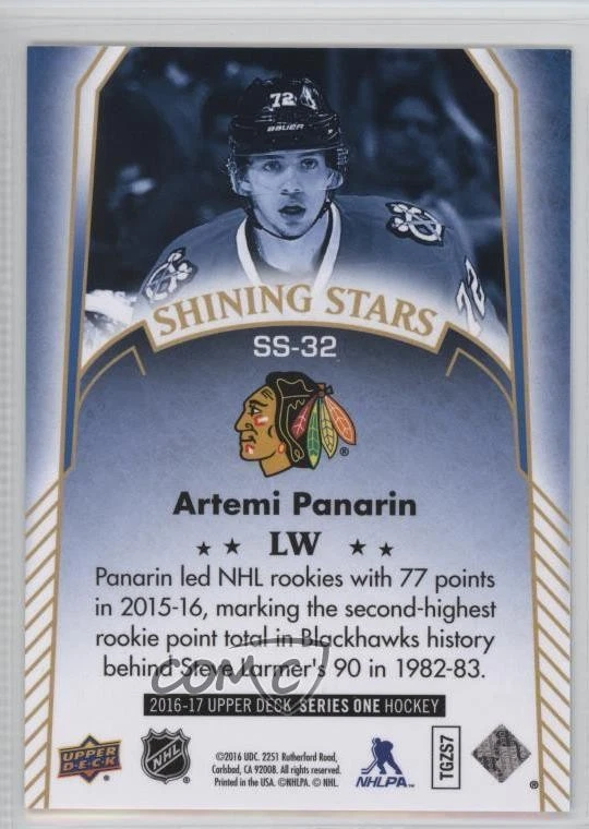 2016-17 Upper Deck Shining Stars Left Wingers Royal Blue Artemi Panarin #SS-32 - Image 2 of 2