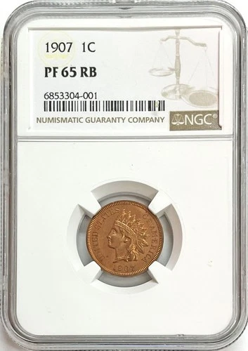 1907 PROOF US INDIAN HEAD CENT COIN NGC PROOF 65 RED BROWN MINTAGE 1475