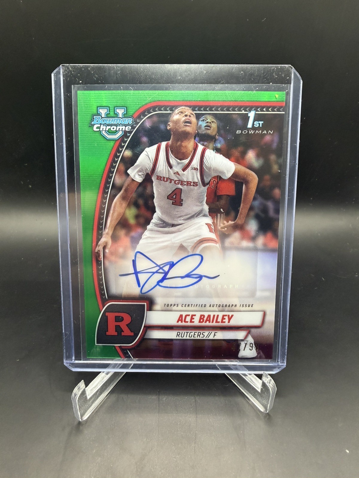 2024-25 Bowman Chrome U Basketball Ace Bailey 1st Green Refractor Auto /99