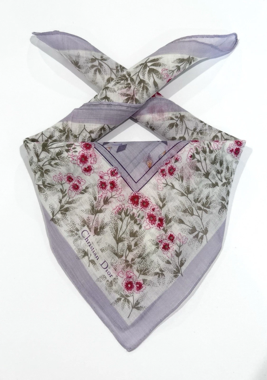 MOUCHOIR FEMME CHRISTIAN DIOR violet BANDANA FLORAL COTON POCHE CARRÉ 18”