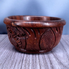 Hand Carved Hard Wood Bowl Elephant Rhino Motif Trinket Dish