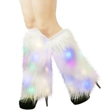 Women's Faux Fur Leg Warmers, Plush Soft Furry Fluffy White Colorful Light 