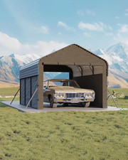 10x15x9 Metal Carport Enclosed Car Ports With Heavy Duty Steel Frame And 220