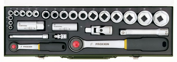 Proxxon Pkw-SteckschlüSselsatz 27-Teilig Nr. 23020 Mit 2 Knarren 1/4'' Und 1/2''-image