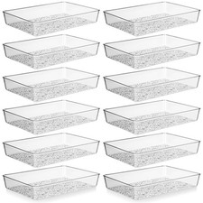 12 Pcs Plastic Drawer Organizer Trays, 10" x 7", Acrylic Organizers with Pebb...