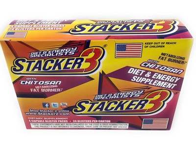 Stacker3 w/ Chitosan Diet & Energy Supplement (4/pk, 24pk/ctn) Total 96 capsules