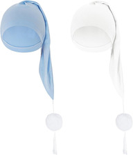 2Pcs Men'S Night Sleeping Cap Adjustable Pajama Cap with Pom Ball and Tassel Wom