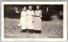 Vtg B&W Snapshot Three Women Friends Outdoors Dress 1930s