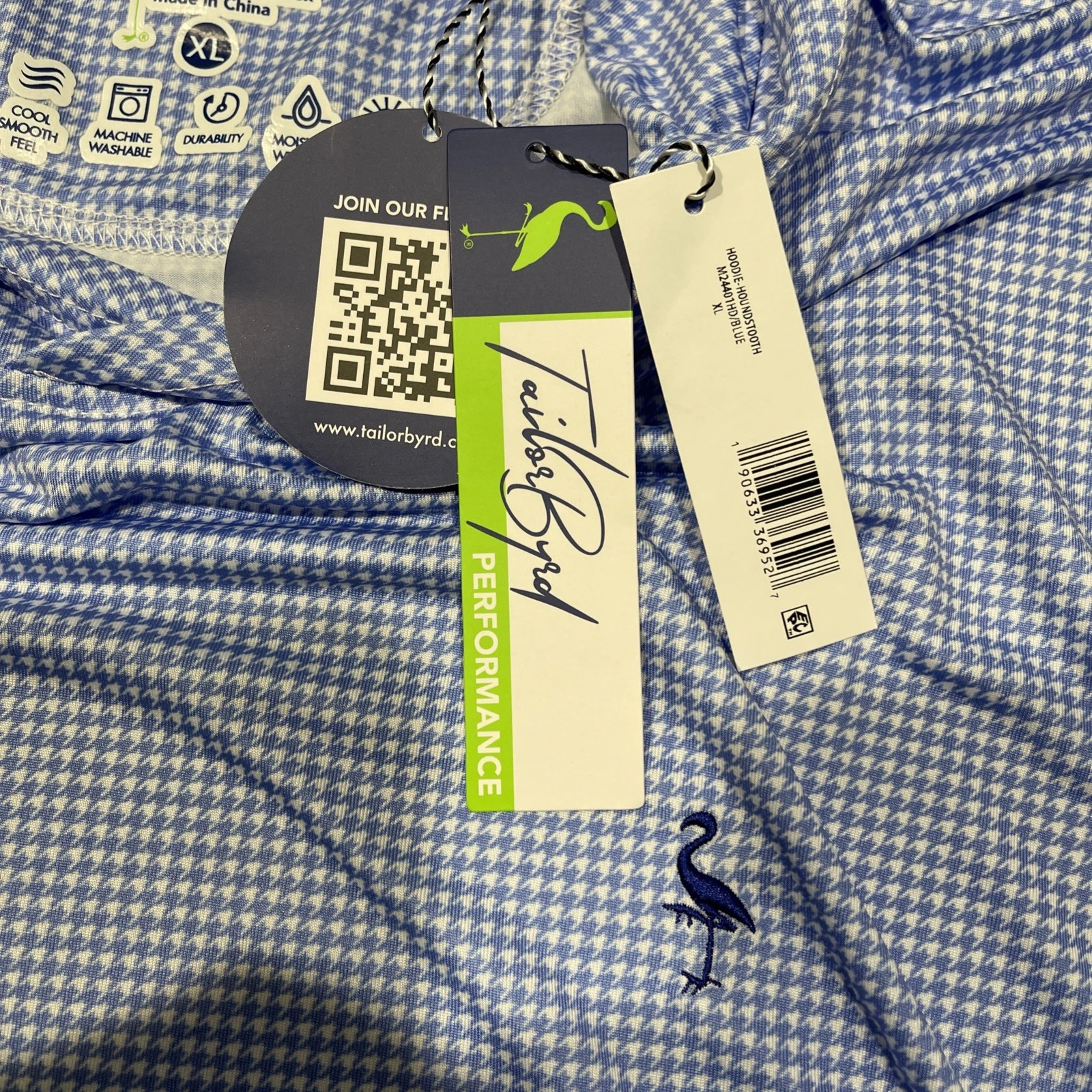 VETEMENTS Pullover Tailorbyrd Performance uomo XL blu pied de poule manica lunga golf felpa con cappuccio