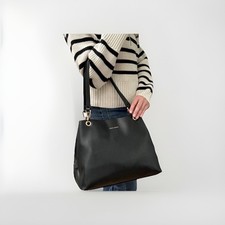 David Jones Shoulder Large Handbag Faux Leather Hobo Tote Black Wine Bags New