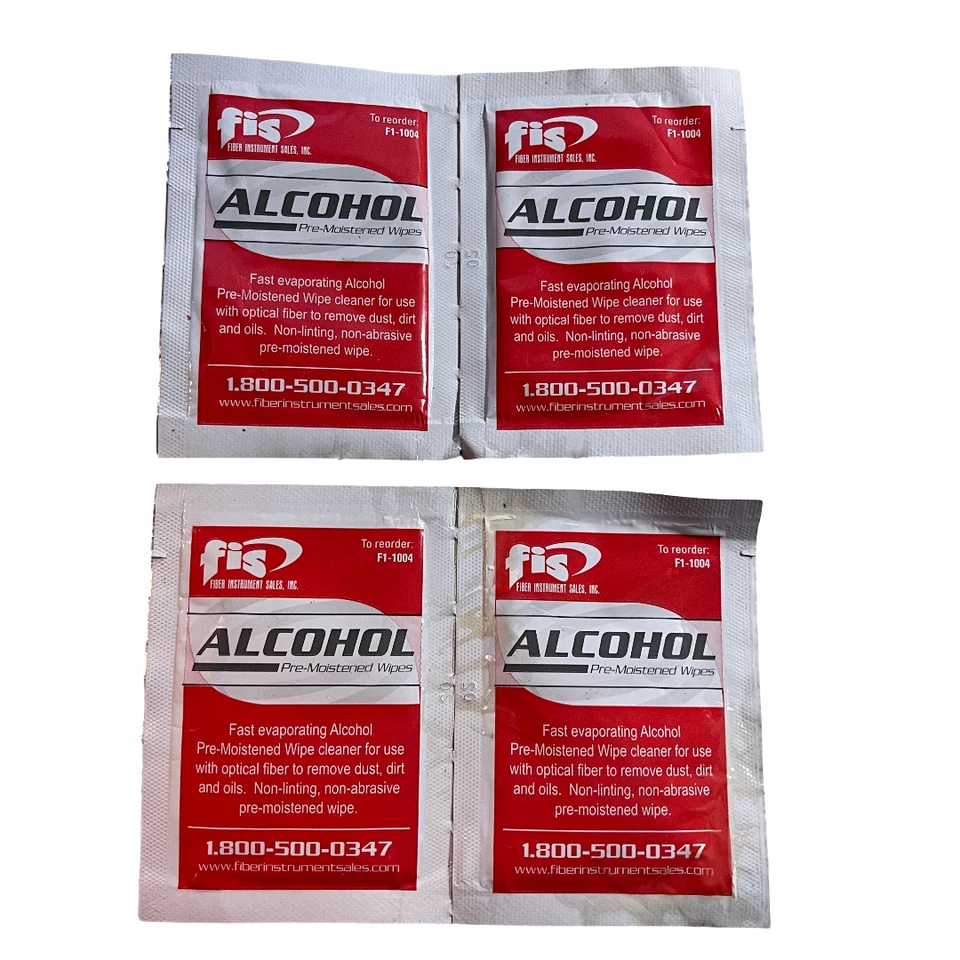 Paquete de 4 toallitas prehumedecidas con alcohol FIS para fibra óptica no abrasiva pd 10z