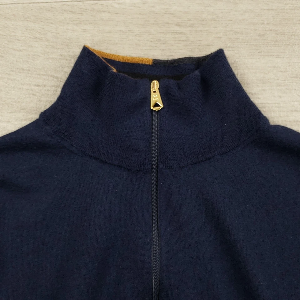 Paul Smith Cardigan Merino Wool Sweater Women's Medium Blue Full Zip Mock Neck - Image 2 of 4