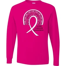 Inktastic Lung Cancer Awareness Rainbow Ribbon With Hearts Long Sleeve T-Shirt