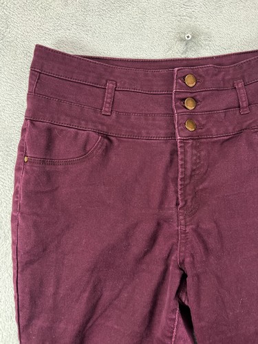 REFUGE Womens 12 Jeggings High Waisted Dark Red Jeans 3 Button Ladies 32x27 - Picture 3 of 10