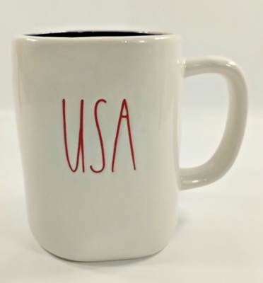 #ad #ad Rae Dunn USA Coffee Mug White Ceramic Red Lettering Blue Interior Artisan Magent $21.99