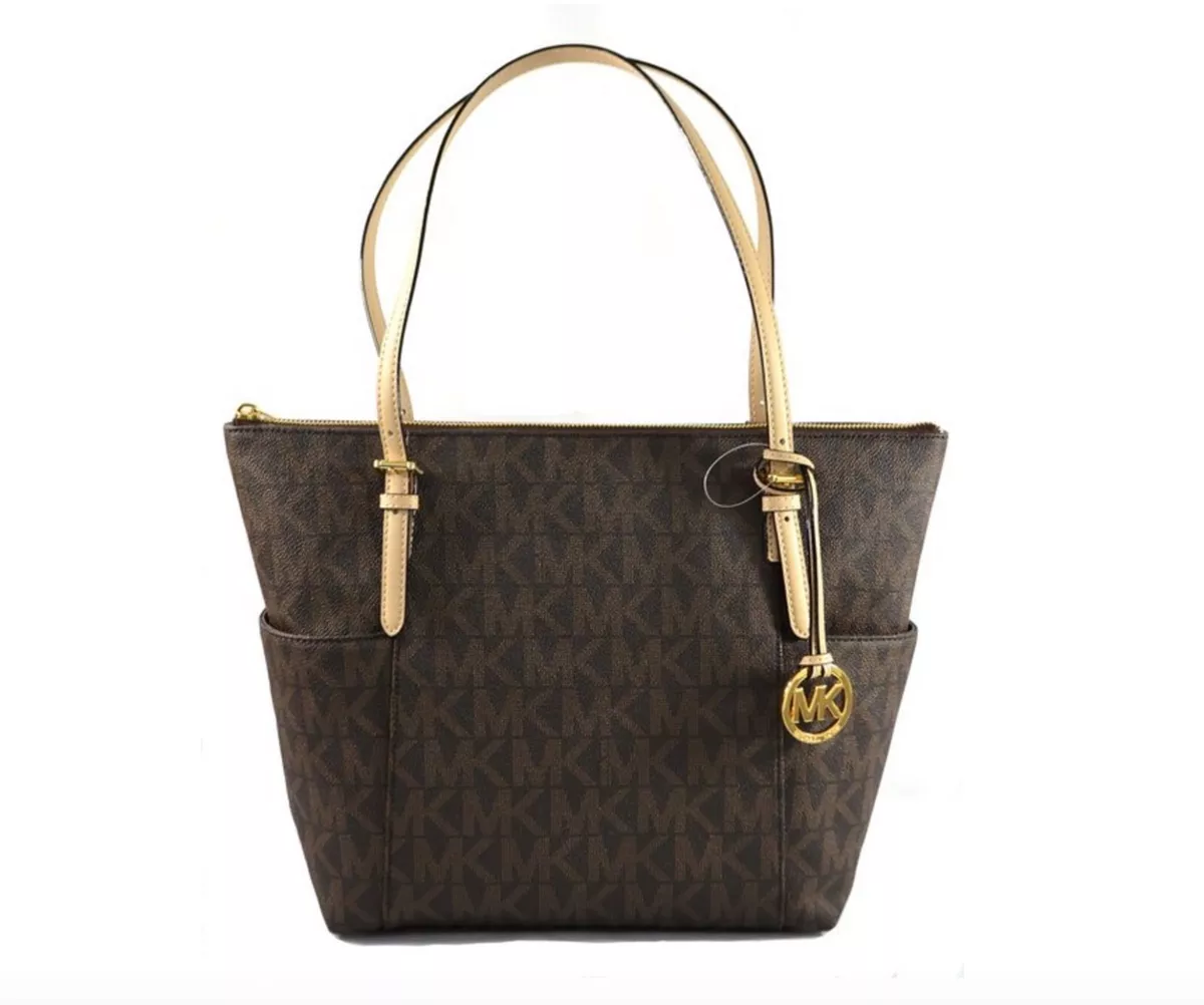 Michael Kors Jet Set Item East West Signature Top Zip Brown PVC