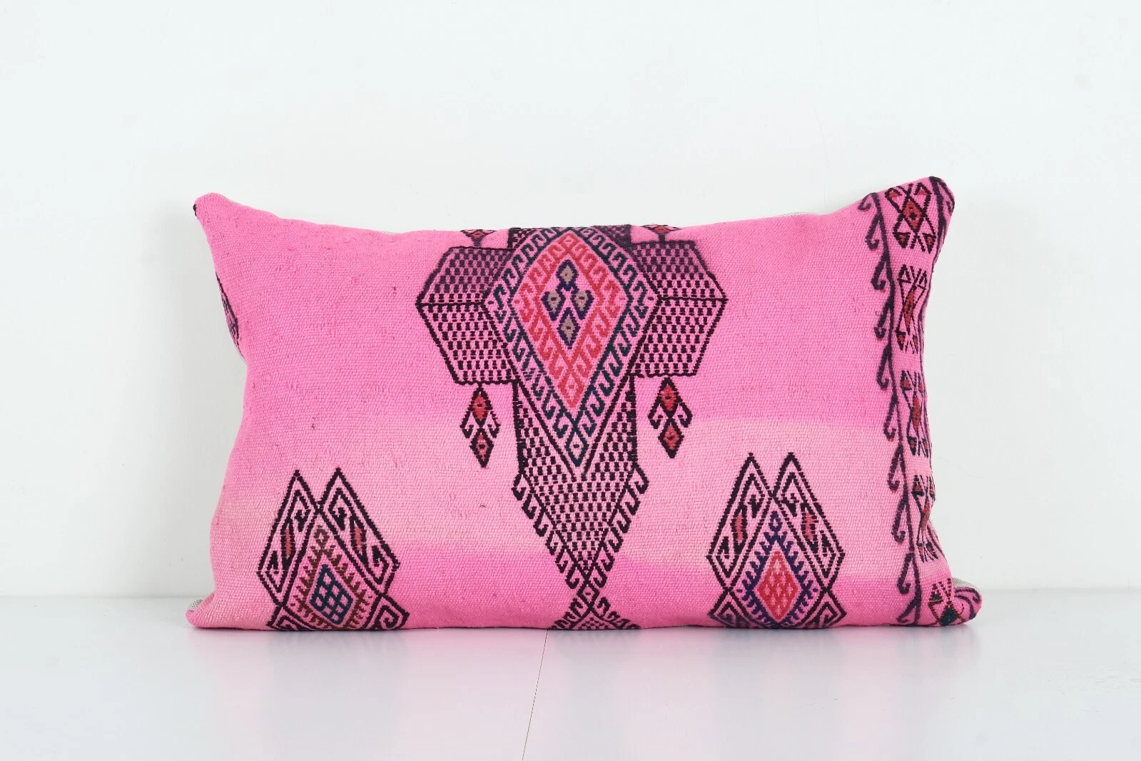Vintage Turkish Handwoven Unique Colorful Tribal Kilim Pillow Cover, Boho Pillow