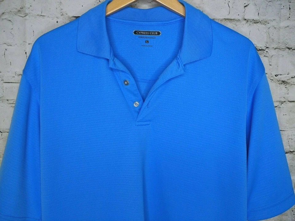 Cypress Club Performance Mens Short Sleeve Polo Shirt Size L Light Blue Collared - Image 4 of 4