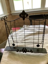 Large Black Metal Book Stand Folding Scrolled Heavy w/Weights  17.5&rdquo;W 17.5&rdquo;H