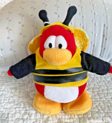 Rare Disney Club Penguin Bumble Bee Plush 8  Red  JAKKS Pacific