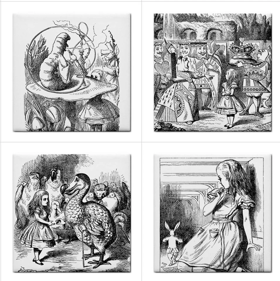 Набор керамических плиток Alice In Wonderland черно-белый фартук 16 плиток - Изображение 2 из 4