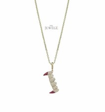 14K Gold  VS/F-G Diamond-Ruby Gemstone Vampire Fangs Halloween Pendant Necklace