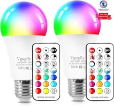 RGB Led Light Bulbs 10W Color Changing Light Bulb with Remote Control (2 Pack)