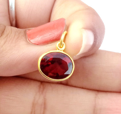 Natural Red Garnet Charm Necklace, 18k Yellow Gold Pendant , Handmade Jewelry