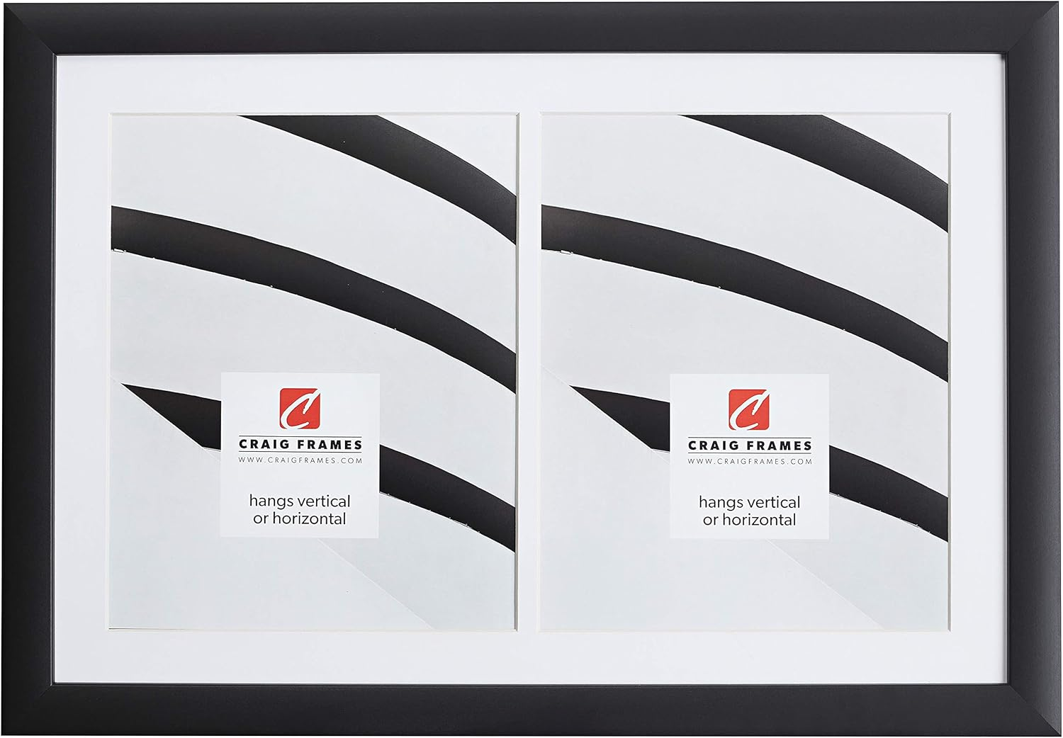 1WB3BK 12x18 Black Picture Frame with Single White Collage Mat