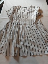 Ladies Dress Boohoo 12 V Neck Shirt Sleeves Knee Length White 20488