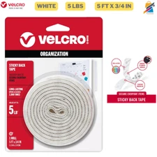 VELCRO White Tape Roll 5 Ft Sticky Hook Loop Fastener Cut Strips Home Office