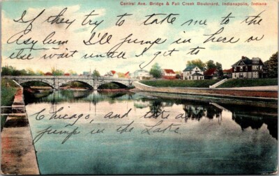 Postcard Central Ave Bridge & Fall Creek Blvd Indianapolis Indiana 1909 Divided 