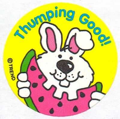 Trend Scratch and Sniff Glossy Watermelon Bunny Rabbit Stinky Stickers Vtg 80's