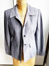 Bnwot Hof Linea Silk Linen Denim Blue Smart Casual Lined Blazer Jacket Uk 8