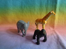 Lot of 3 Plastic Jungle Zoo Safari Animals Giraffe Elephant and Ape