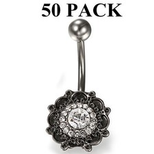 50 Pack 14G Surgical Steel Belly Button Rings for Women Body Piercing Jewelry