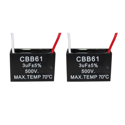 2PCS 500V 3UF CBB61 Ceiling Fan Motor Running Capacitor 2 Wire 50/60 Hz